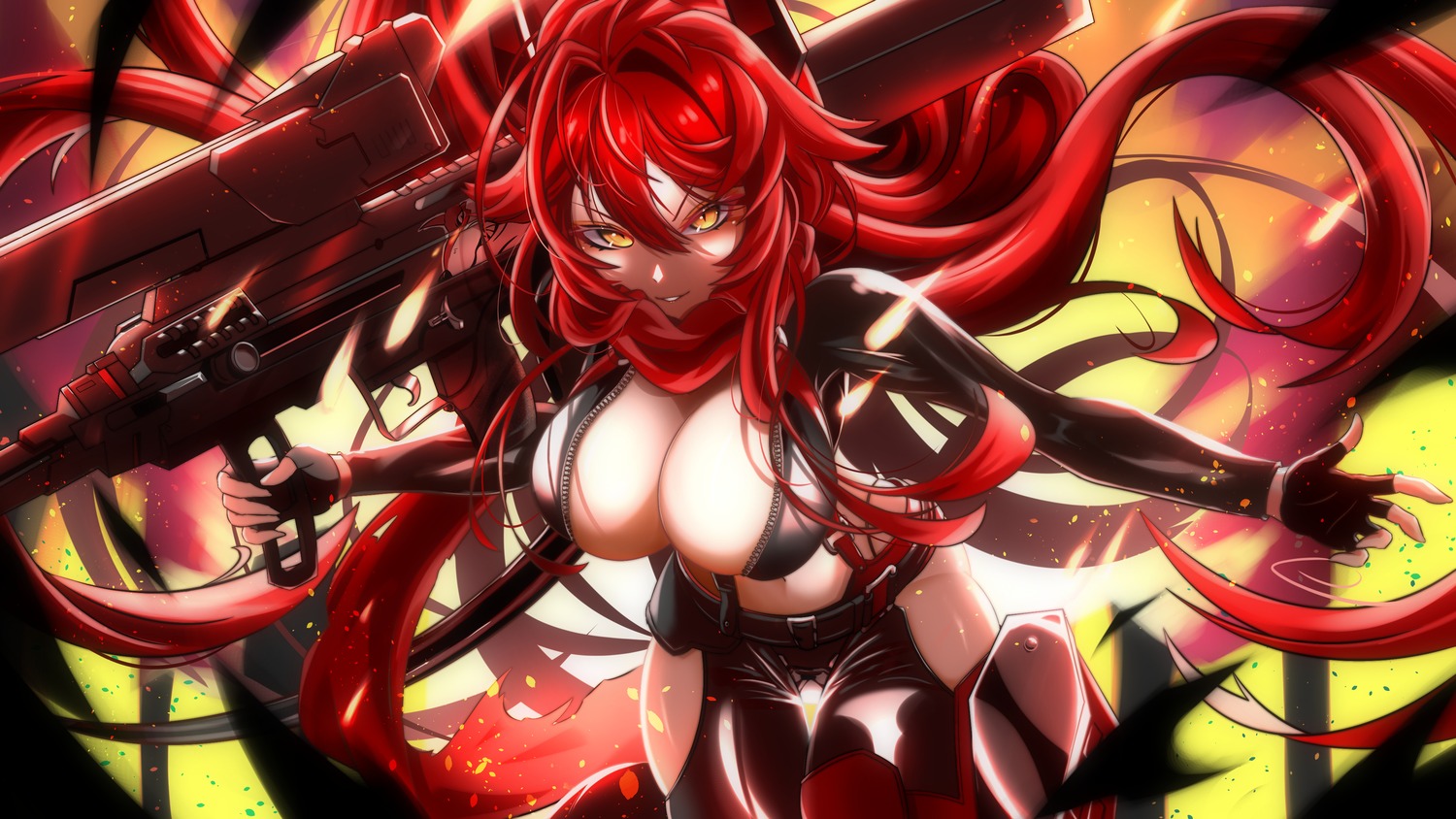 goddess_of_victory:_nikke gun horns kappaako no_bra open_shirt red_hood_(nikke) wallpaper