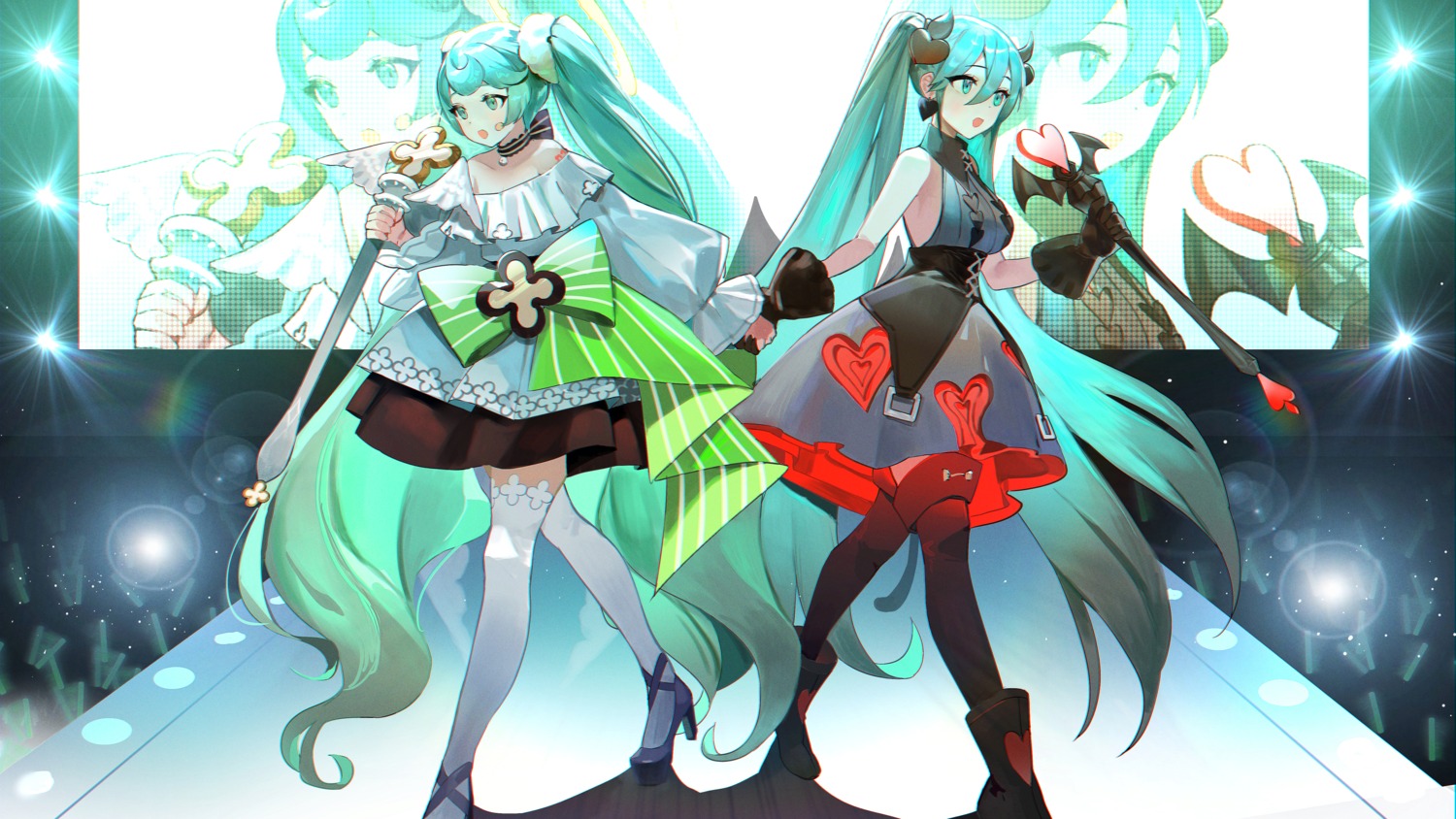 forever_7th_capital hatsune_miku heels moko_(moko/moko) no_bra thighhighs vocaloid