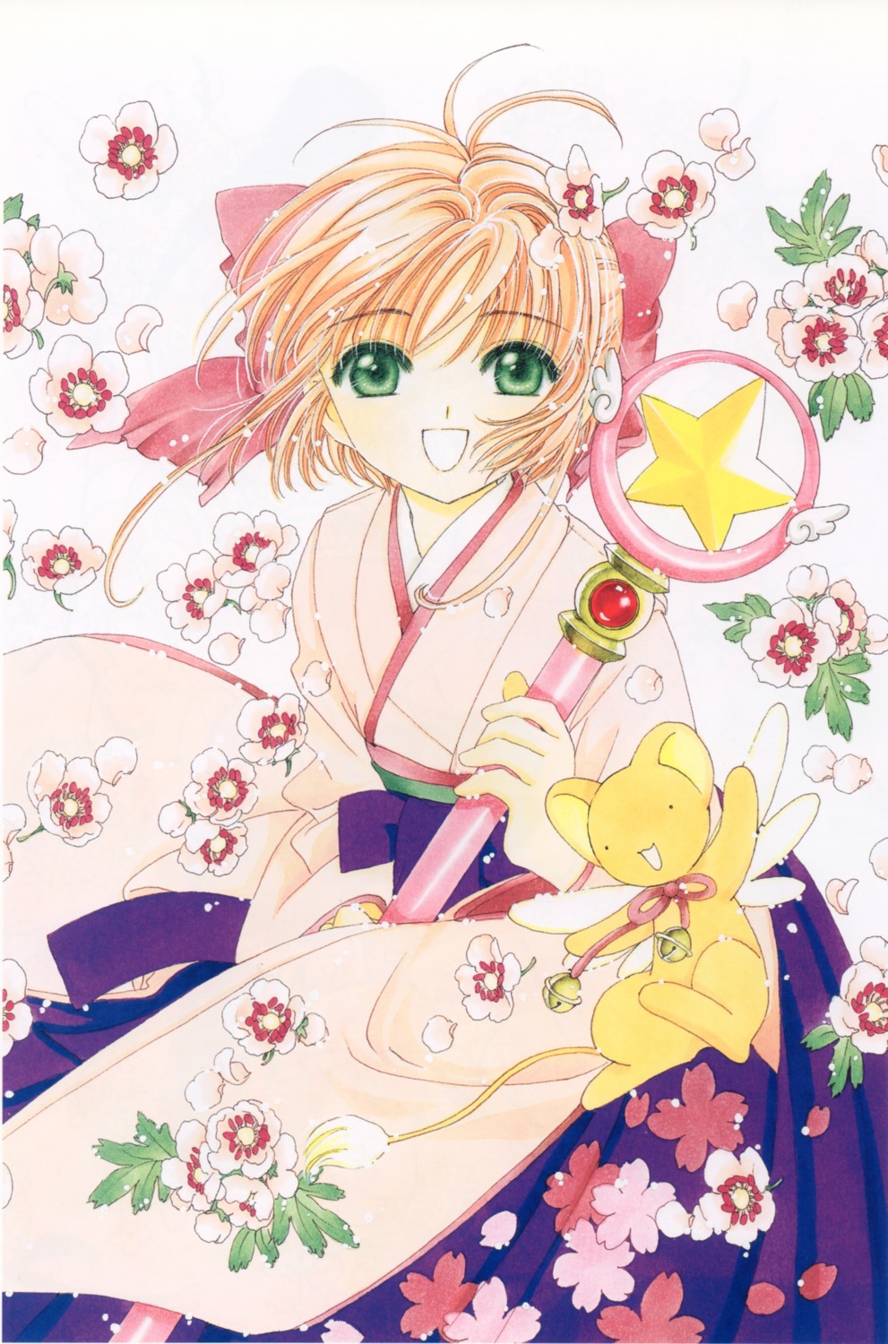 card_captor_sakura clamp japanese_clothes kerberos kinomoto_sakura weapon