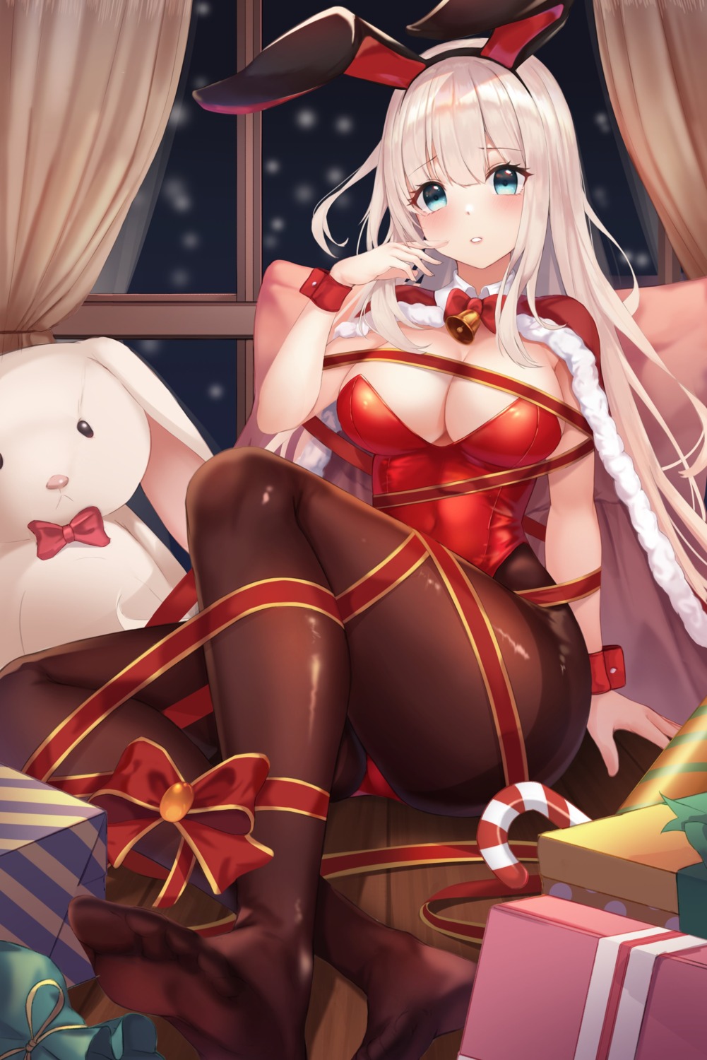 animal_ears bunny_ears bunny_girl christmas cleavage g_home no_bra pantyhose