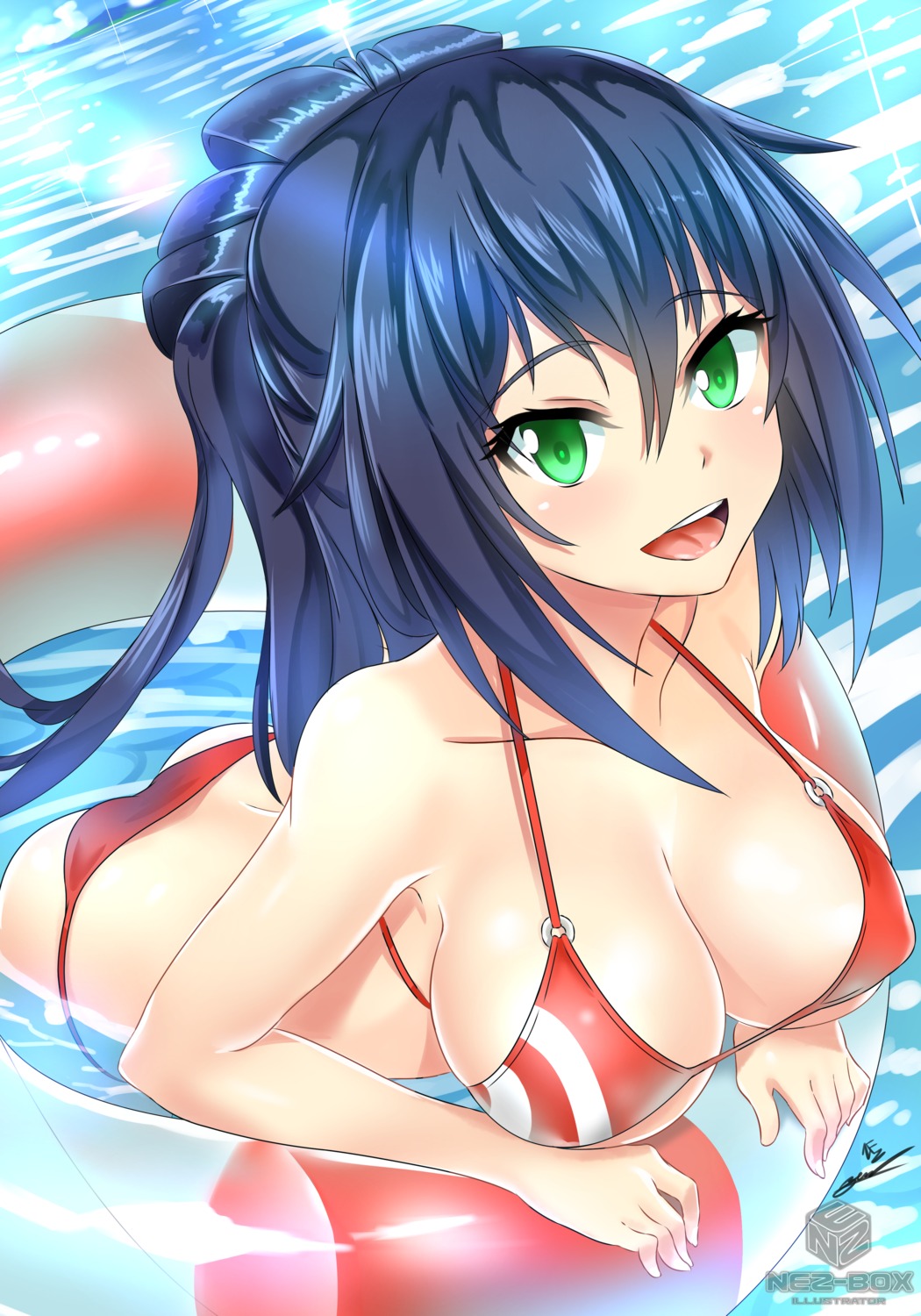 ass bikini cleavage erect_nipples nez-kun official_watermark swimsuits underboob wet