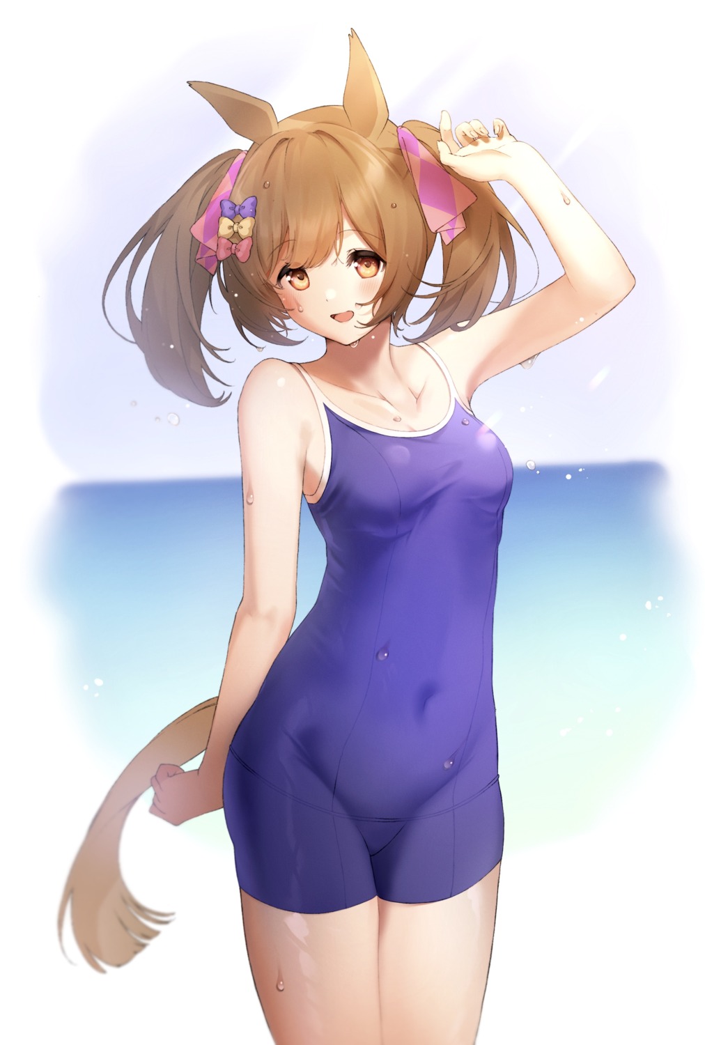 animal_ears kiwi0314 school_swimsuit smart_falcon_(umamusume) swimsuits tail uma_musume_pretty_derby wet