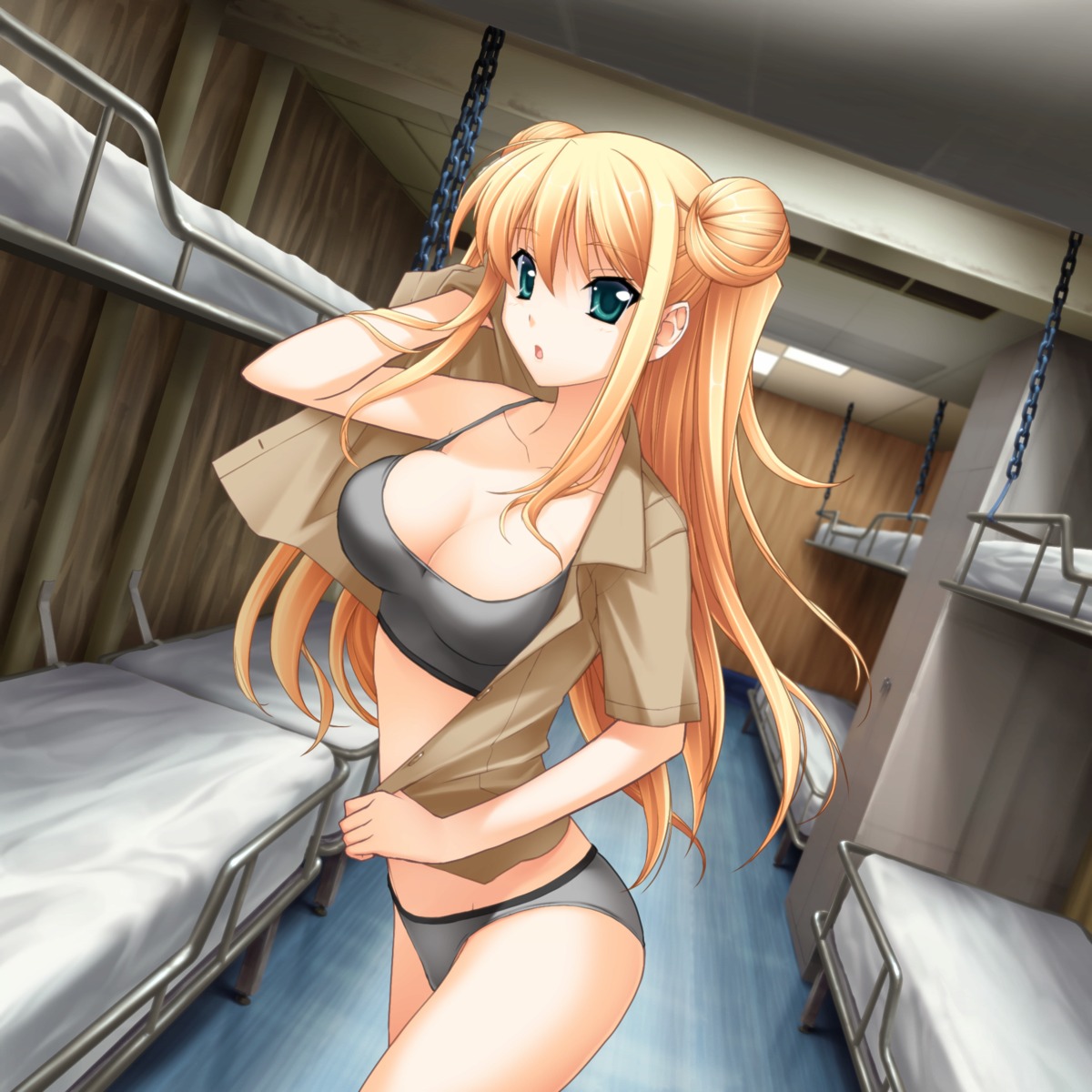 bra cleavage game_cg himukai_kyousuke lilia_kjellberg muvluv muvluv_alternative_chronicles open_shirt pantsu uniform