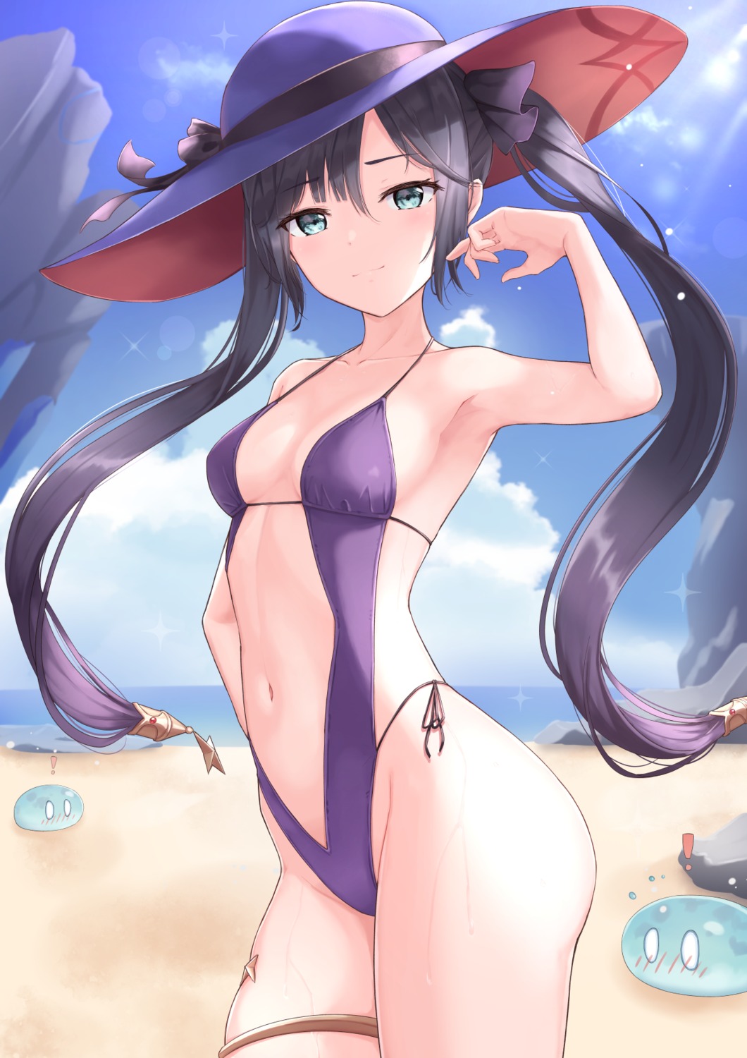 garter genshin_impact marinesnow mona_megistus sling_bikini swimsuits