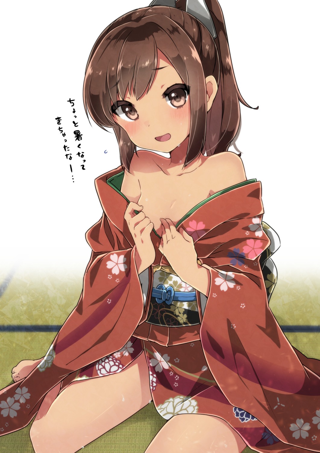 i-401_(kancolle) kantai_collection no_bra open_shirt takeshima_eku yukata