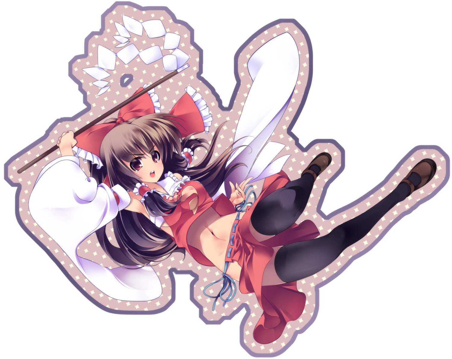 dragonmaterial hakurei_reimu nopan sarashi thighhighs touhou