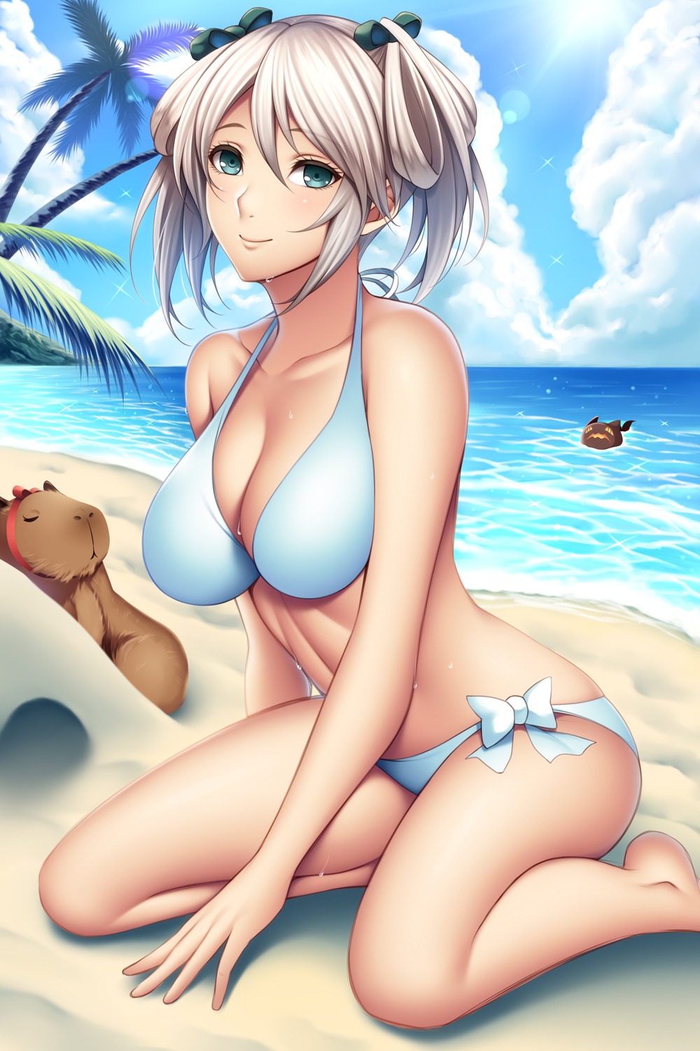 bikini ciel_alencon cleavage god_eater_2 swimsuits watanuki_kaname wet