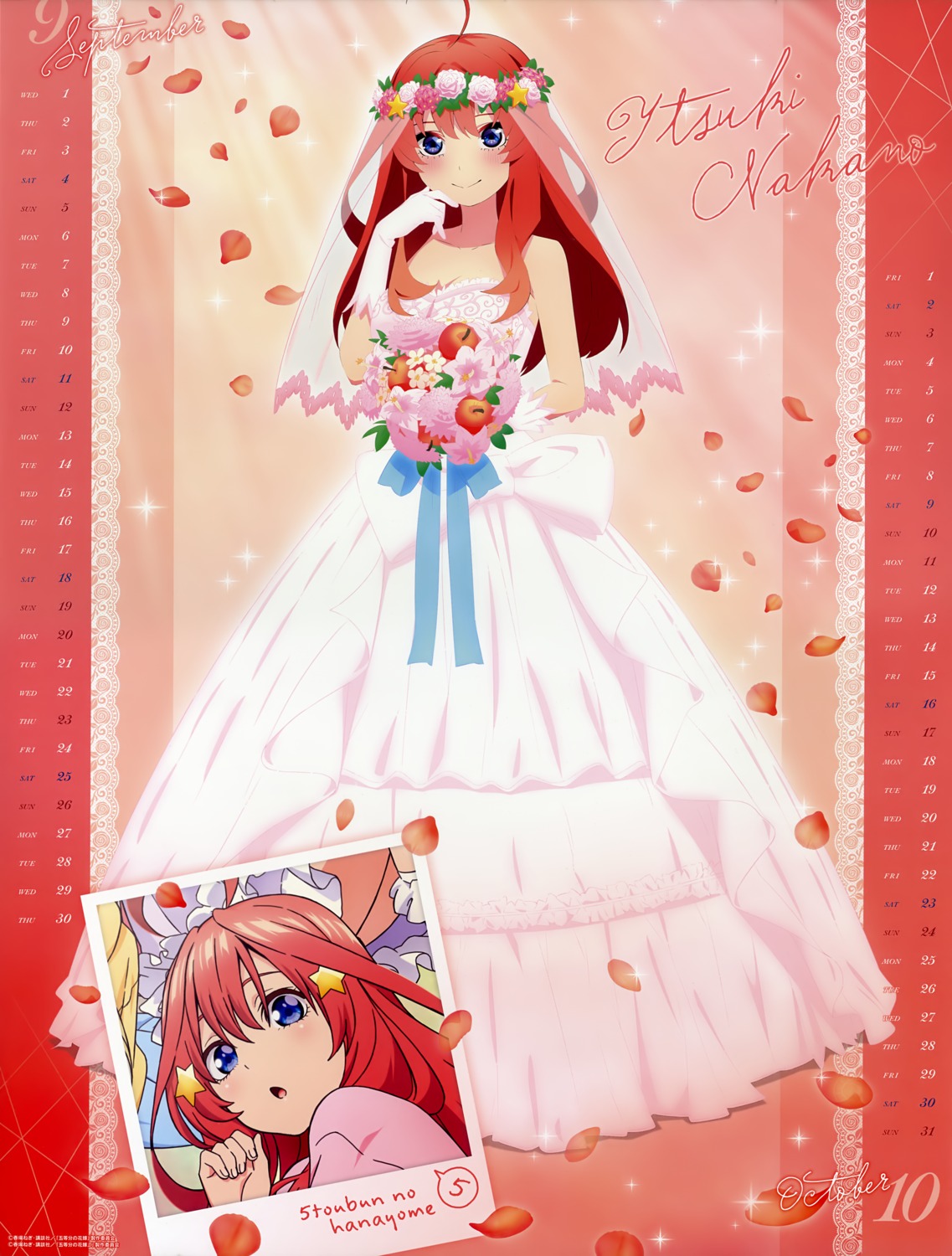 5-toubun_no_hanayome calendar dress nakano_itsuki no_bra pajama tagme wedding_dress