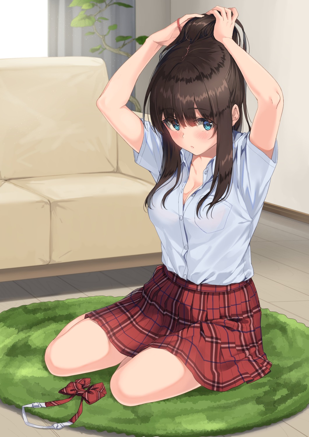 cleavage open_shirt seifuku unasaka