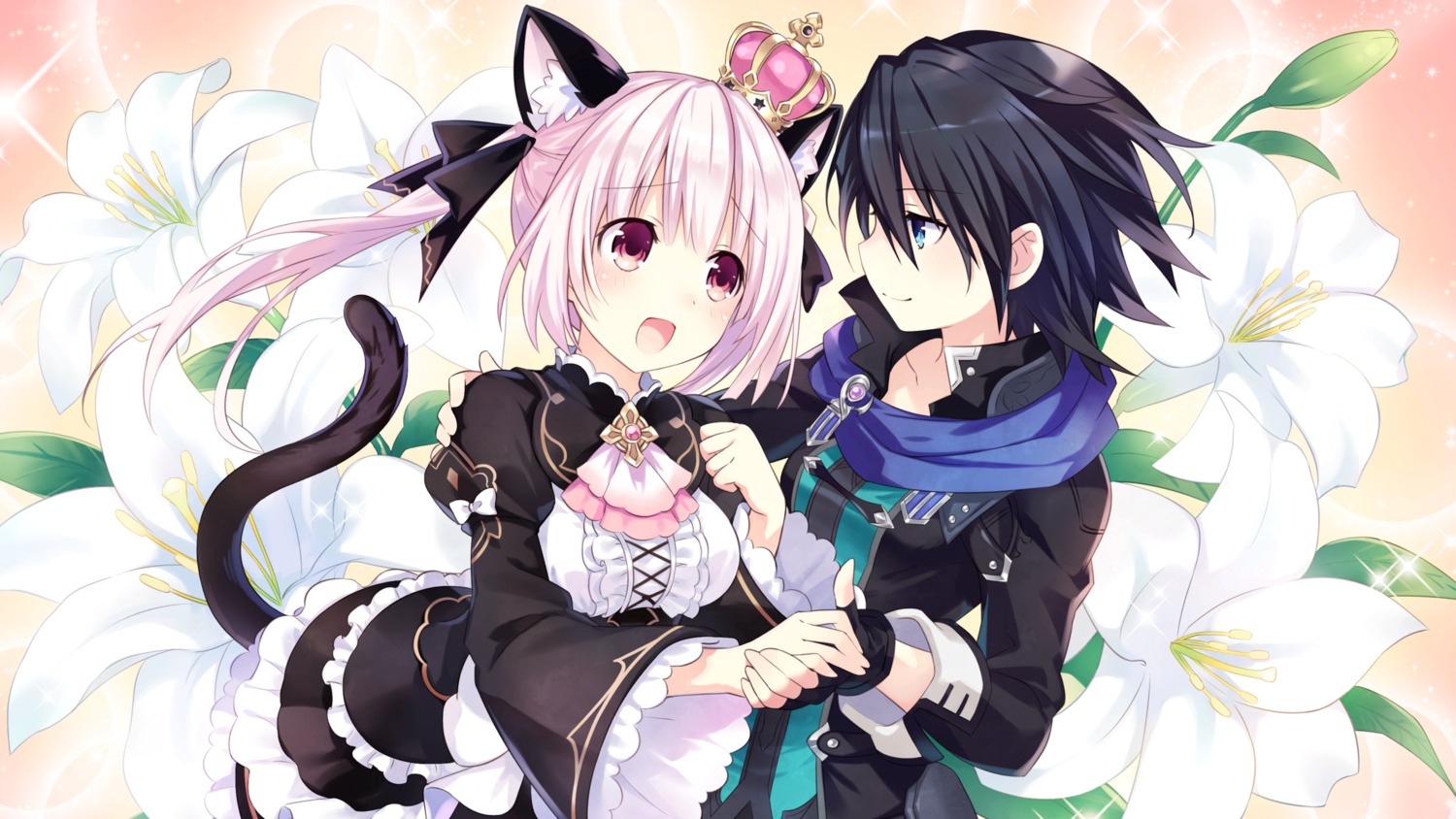 animal_ears choujigen_game_neptune dress four_goddesses_online:_cyber_dimension_neptune game_cg kiria kuronekohime nekomimi tail tsunako yuri