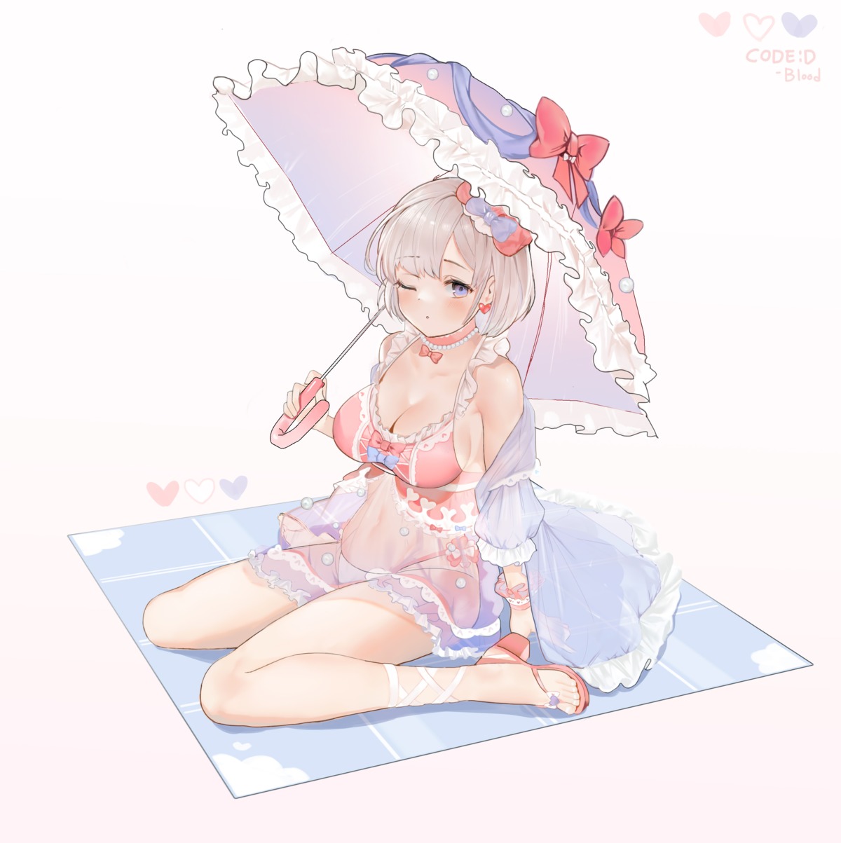 bikini code:_dragon_blood dress heels see_through swimsuits tagme umbrella