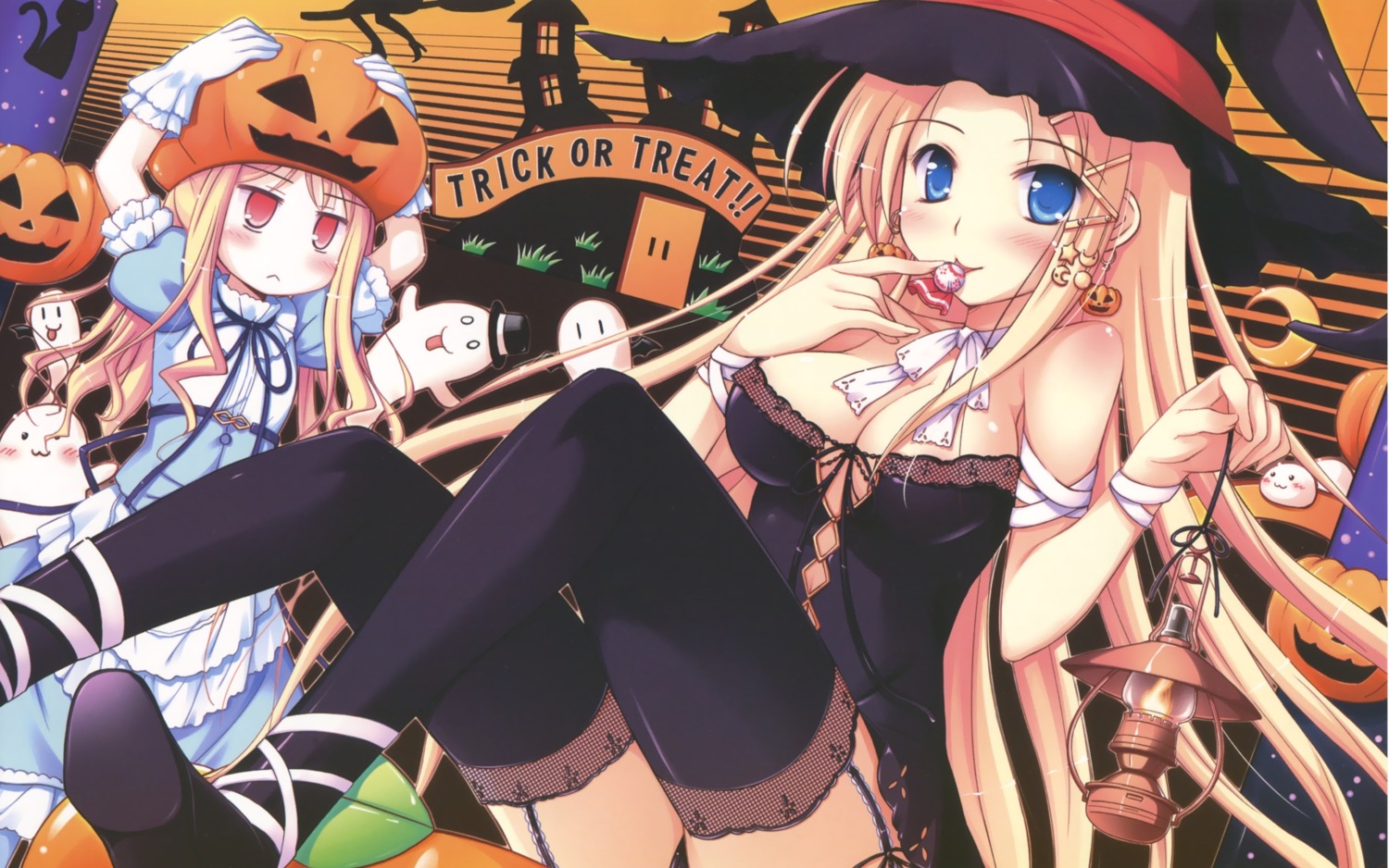 avril carina_verritti cleavage halloween ko~cha shukufuku_no_campanella stockings thighhighs wallpaper witch