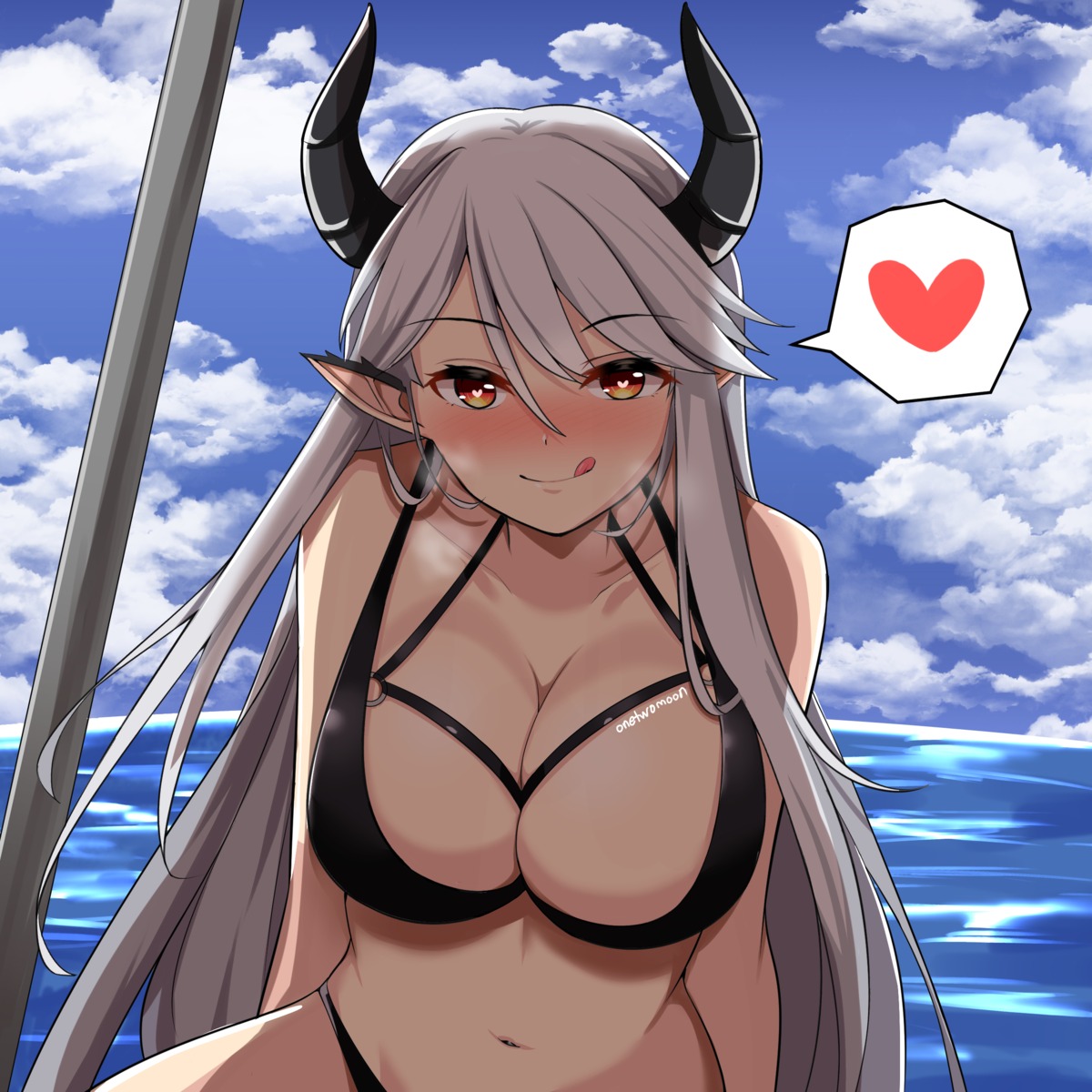 bikini epic7 horns luna_(epic7) pointy_ears swimsuits twomoon