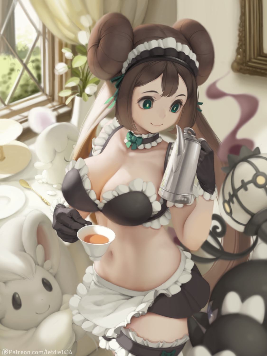 bra cleavage garter letdie1414 maid mei_(pokemon) pokemon pokemon_b2w2