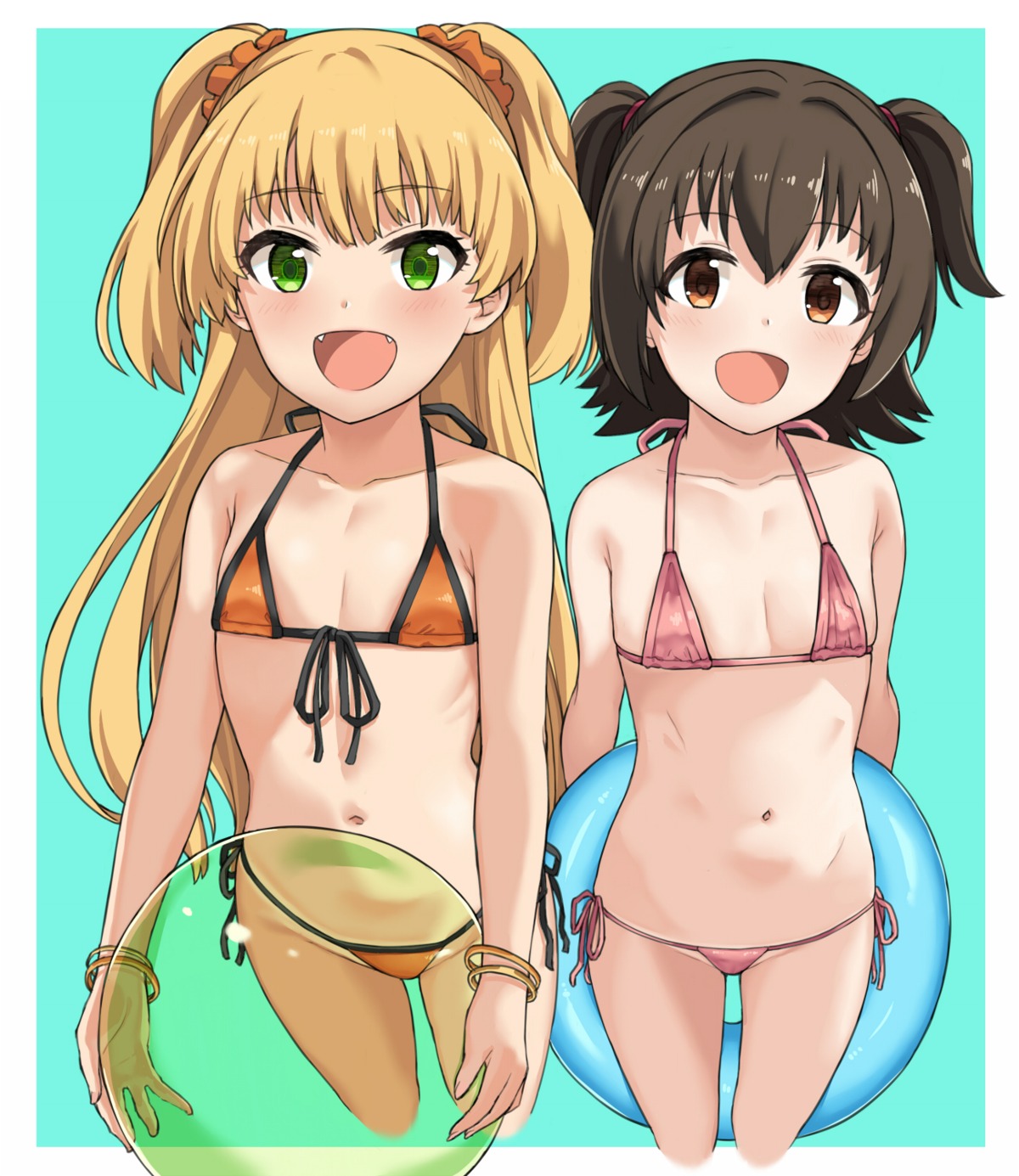 akagi_miria bikini hai_ookami jougasaki_rika loli swimsuits the_idolm@ster the_idolm@ster_cinderella_girls the_idolm@ster_cinderella_girls_u149