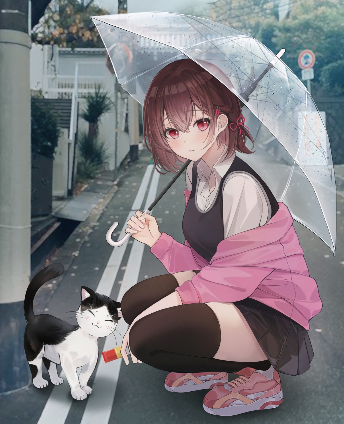 lebring neko photo seifuku sweater thighhighs umbrella