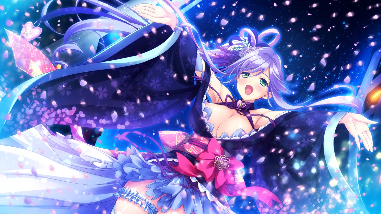 benzaiten_sara game_cg garter japanese_clothes lovekami_-sweet_stars- mizuno_sao pulltop