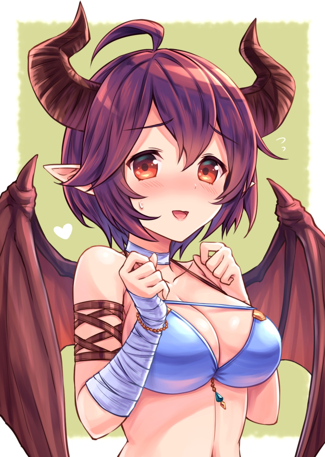 bandages bikini_top breast_hold cleavage granblue_fantasy grea horns pointy_ears swimsuits tomo_(tmtm_mf_mf) wings