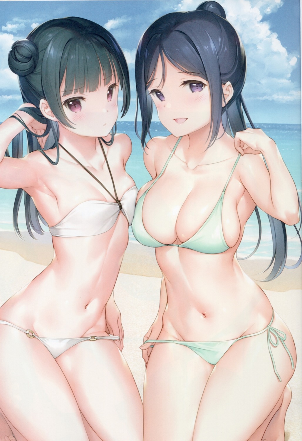 bikini love_live!_(series) love_live!_sunshine!! matsuura_kanan mignon mignon_works panty_pull swimsuits tsushima_yoshiko undressing