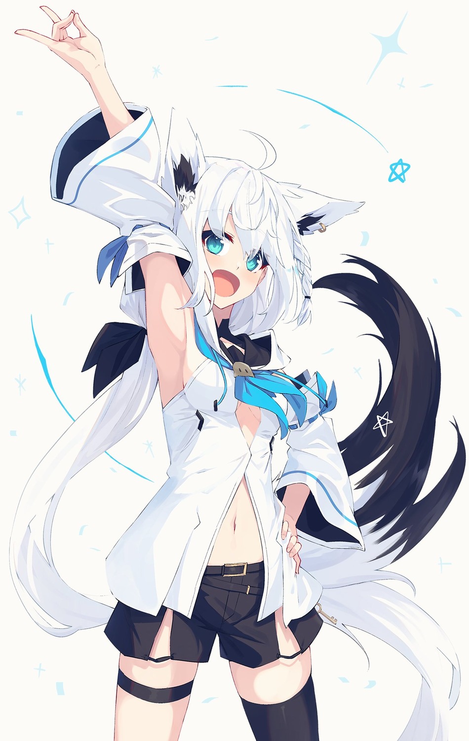 animal_ears garter hololive hololive_gamers kitsune nagishiro_mito shirakami_fubuki tail thighhighs