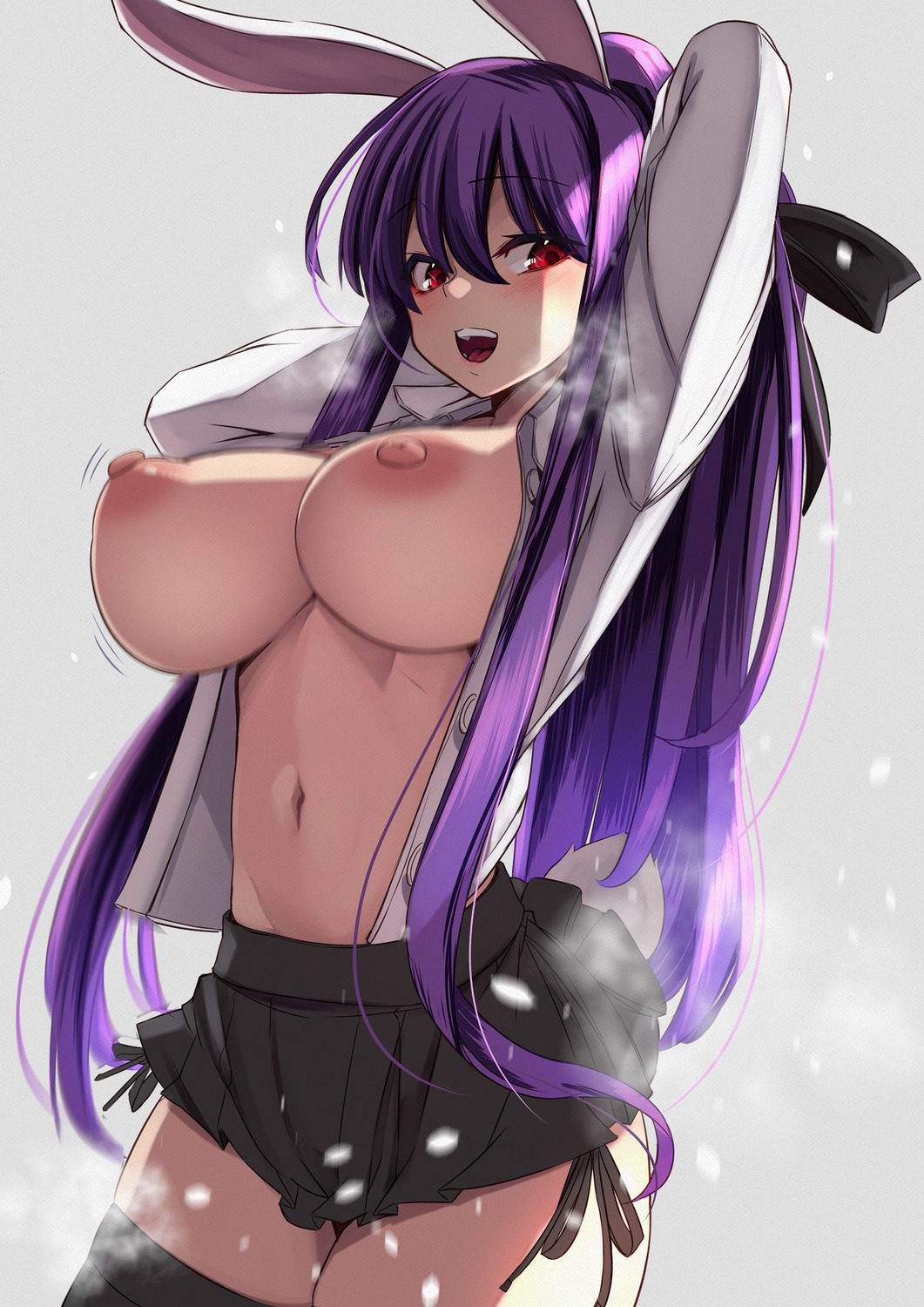 animal_ears breasts bunny_ears nipples no_bra open_shirt reisen_udongein_inaba seifuku thighhighs touhou yukito_(dreamrider)