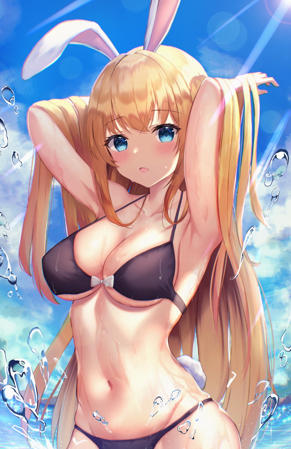 animal_ears bikini bitseon bunny_ears swimsuits wet