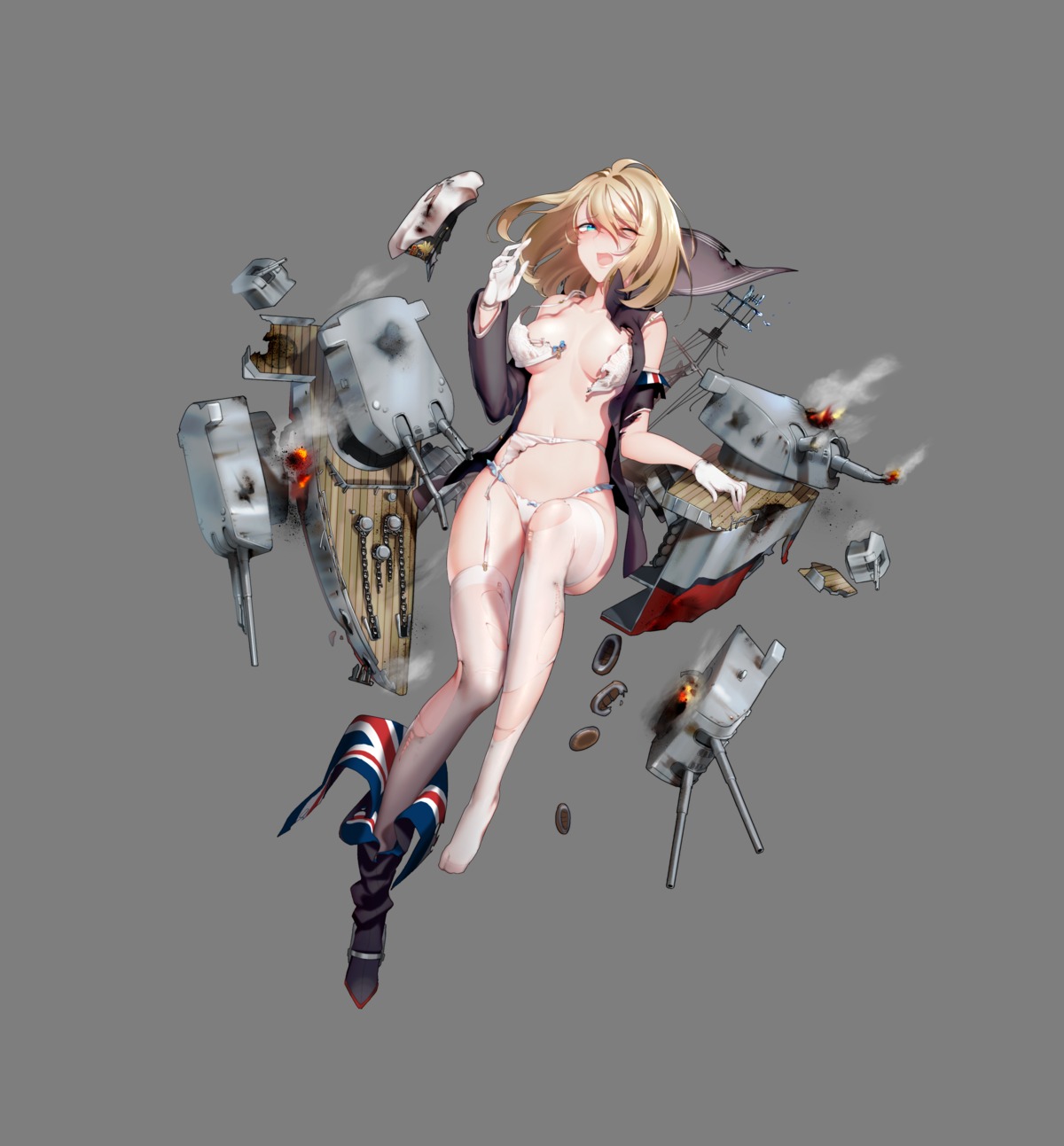 battleship_girl bra open_shirt pantsu quuni stockings thighhighs torn_clothes transparent_png