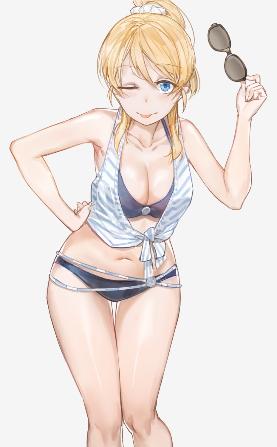 ayase_eli cleavage free_style_(yohan1754) love_live! megane open_shirt swimsuits
