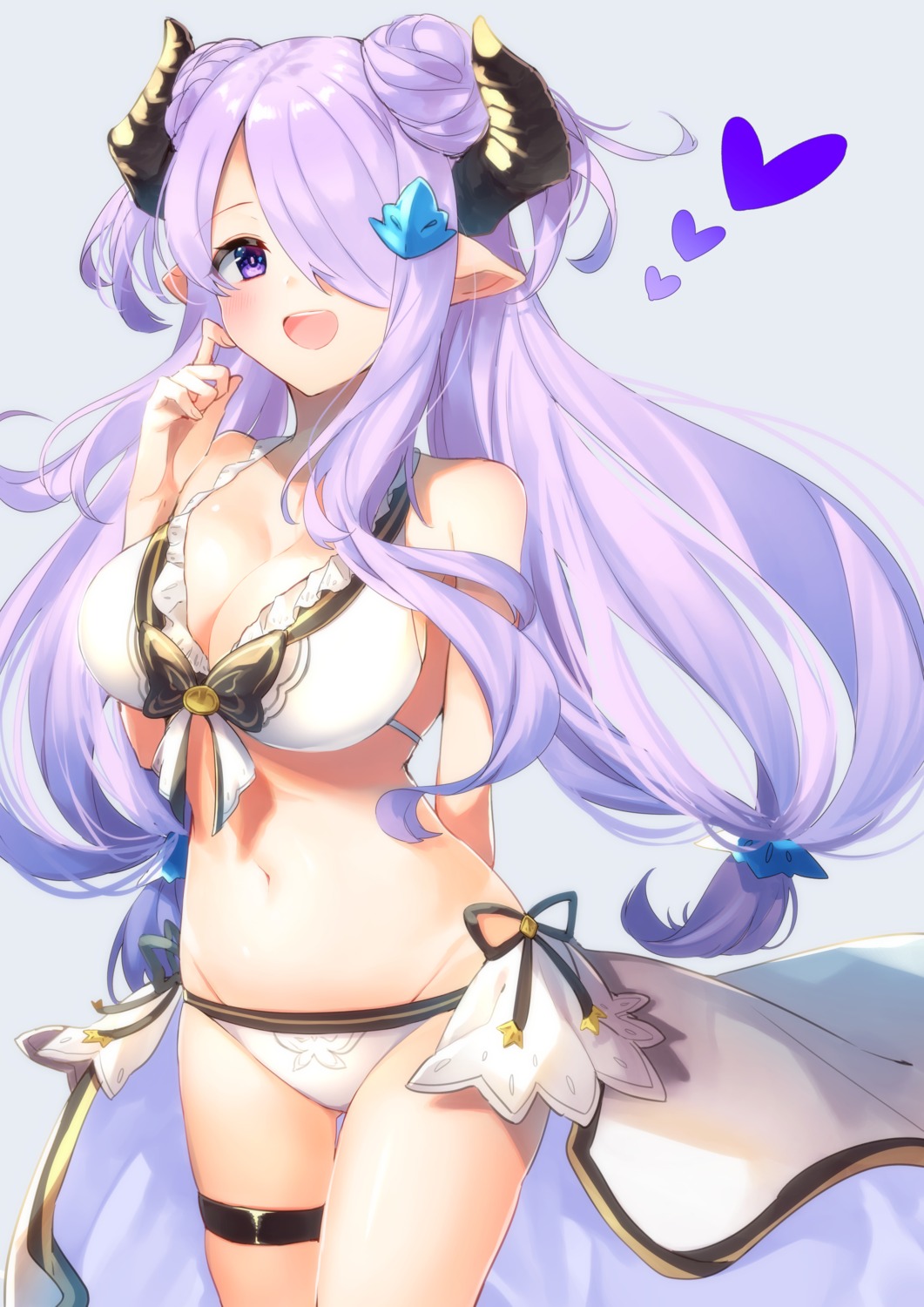 40_(0f0urw) bikini cleavage garter granblue_fantasy horns narumeia_(granblue_fantasy) pointy_ears swimsuits