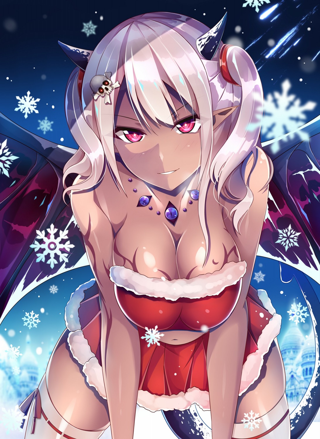 christmas horns otono_fei pointy_ears tail tattoo thighhighs wings