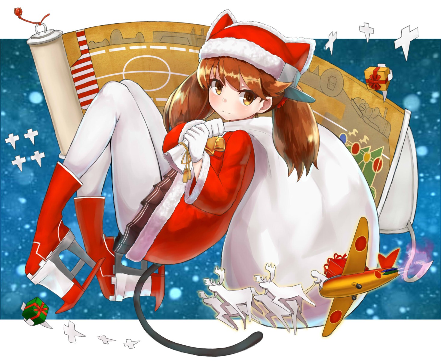 christmas kantai_collection okitsugu pantyhose ryuujou_(kancolle) tail