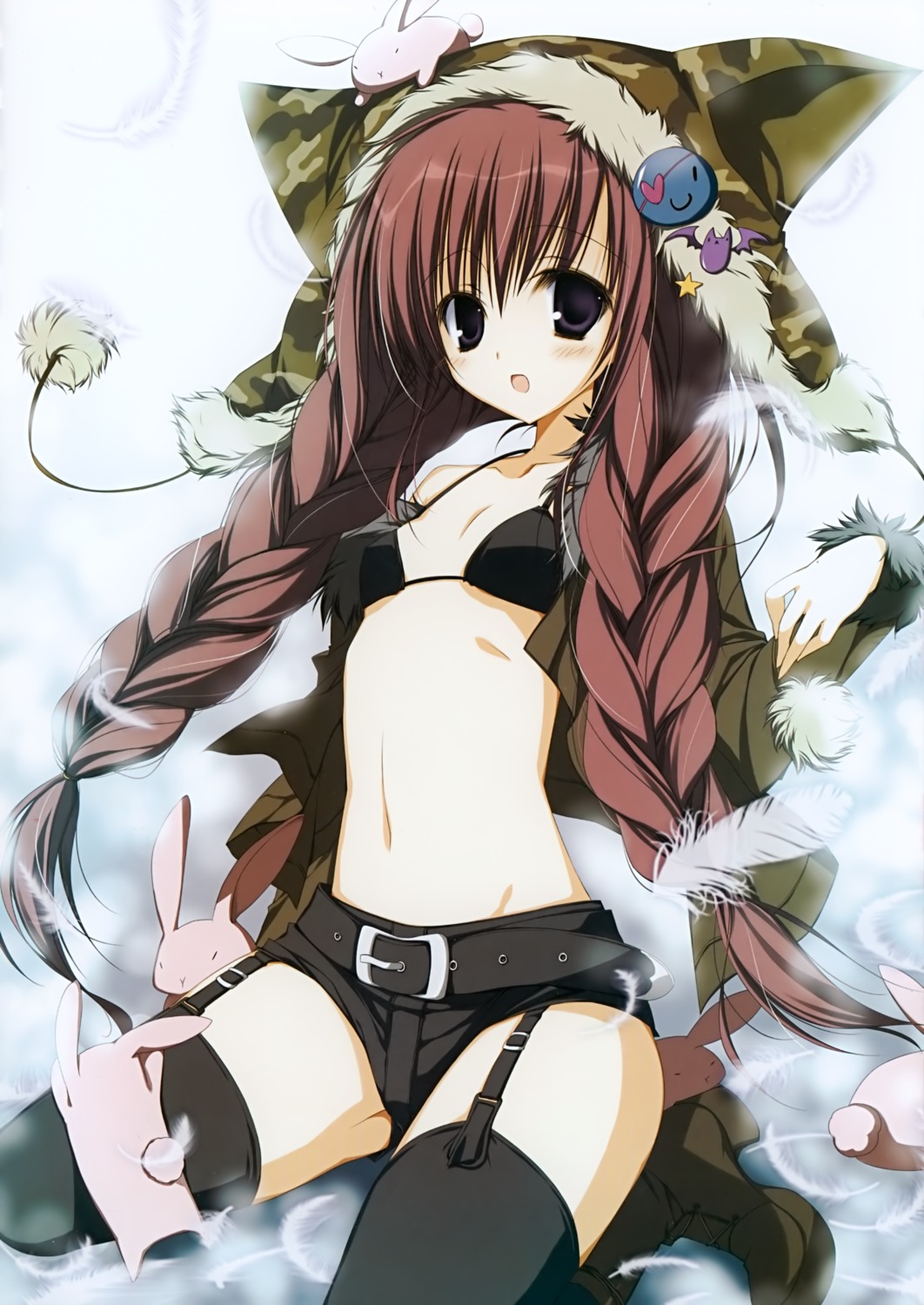 bikini_top cleavage heels inugami_kira open_shirt stockings swimsuits thighhighs