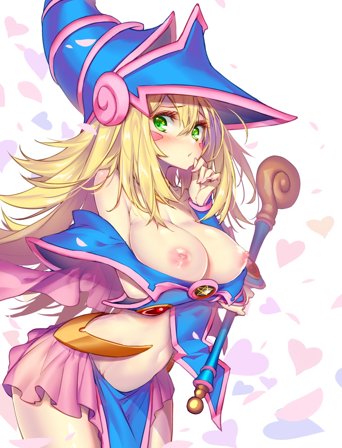 breasts dark_magician_girl hong_(white_spider) nipples no_bra open_shirt weapon witch yugioh