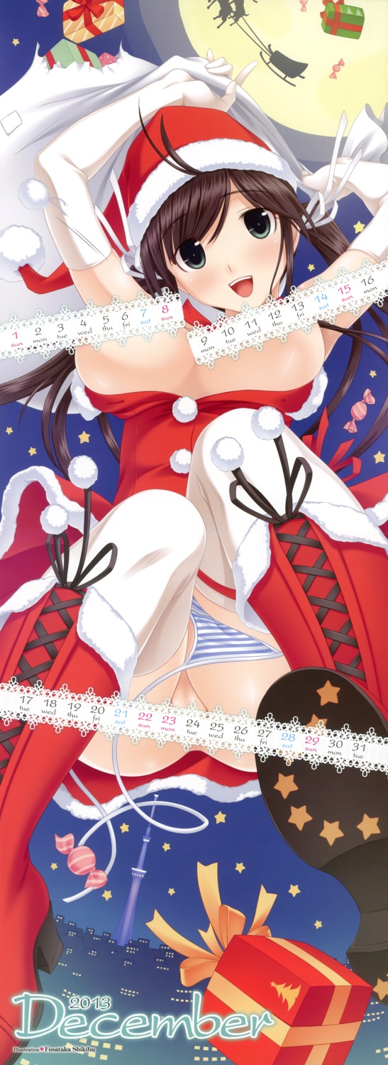calendar christmas fusataka_shikibu pantsu shimapan stick_poster string_panties