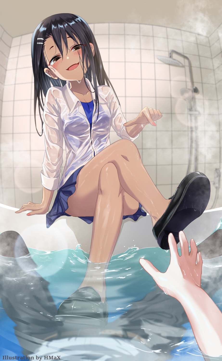 cleavage hachiouji_naoto hmax ijiranaide_nagatoro-san nagatoro_hayase see_through seifuku skirt_lift swimsuits wet wet_clothes