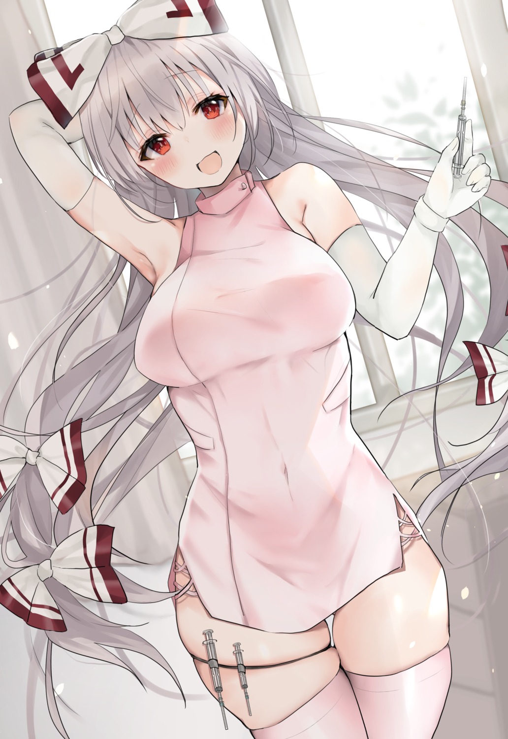 fujiwara_no_mokou garter hiiro60 nurse thighhighs touhou