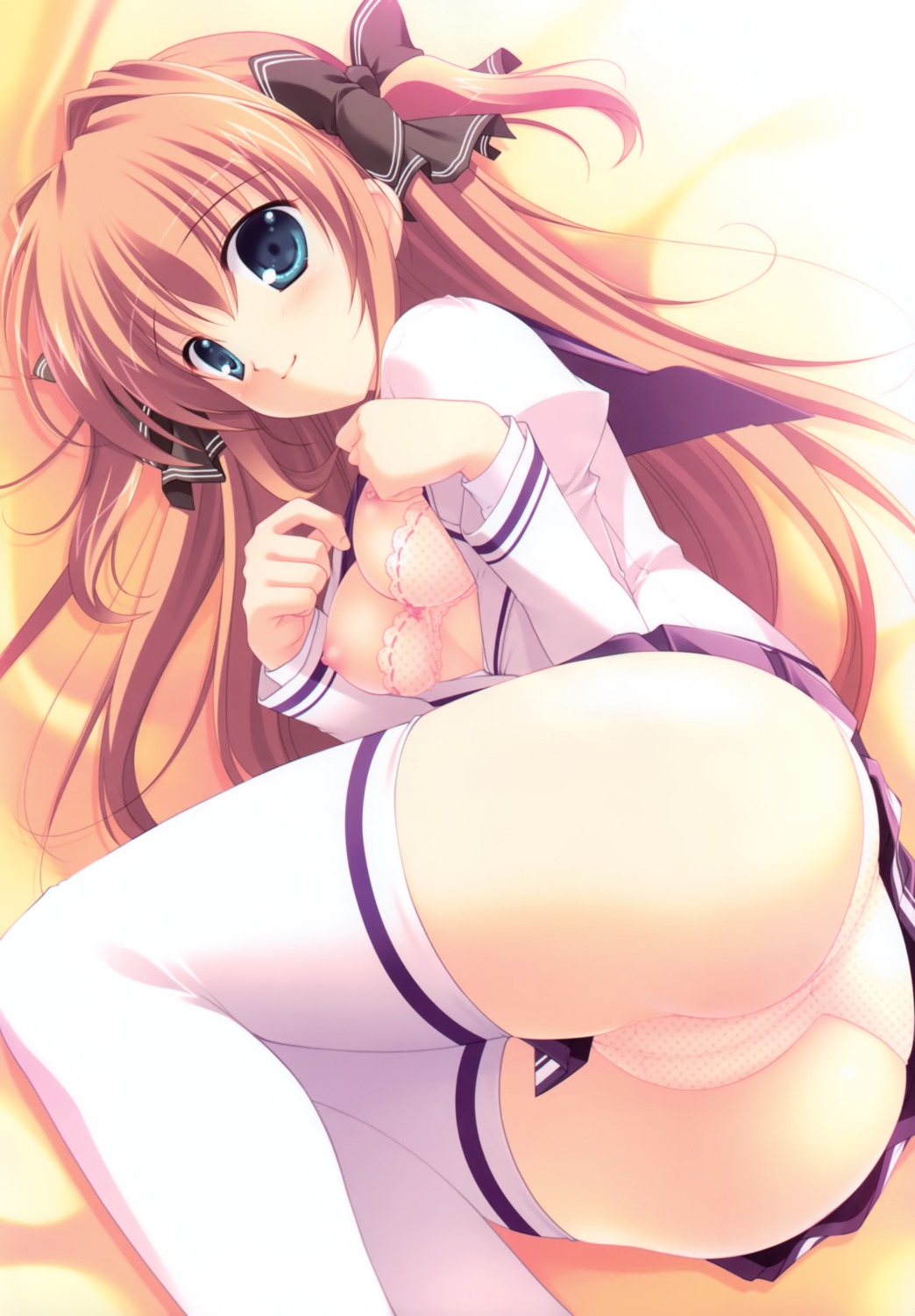 ass asuka_mirai bra breasts cameltoe mikeou nanairo_kouro nipples open_shirt pantsu seifuku thighhighs