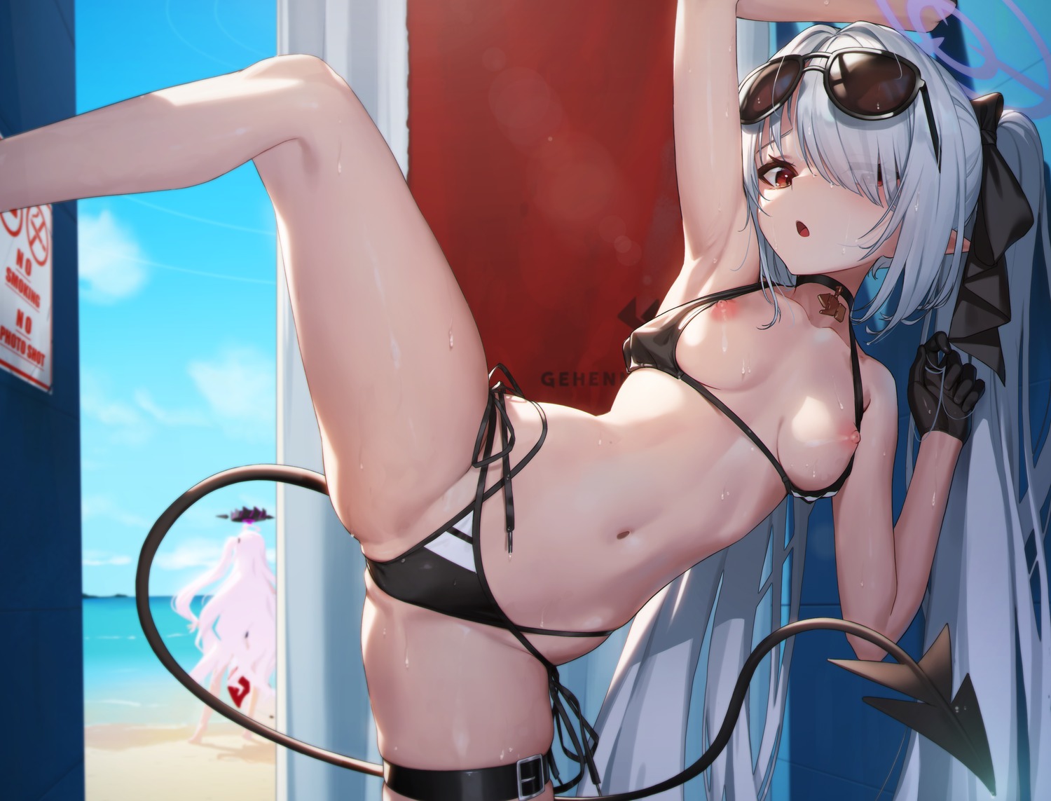 bikini blue_archive halo nipples pjman shiromi_iori swimsuits tail