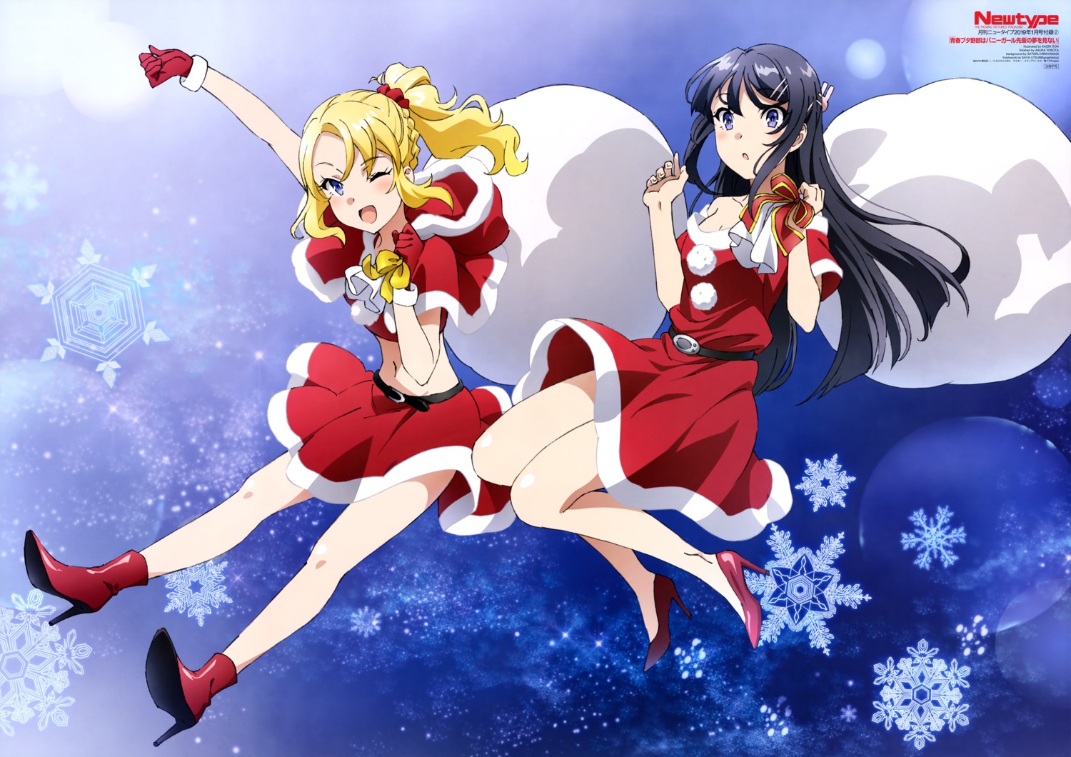 christmas dress heels itou_kaori sakurajima_mai seishun_buta_yarou skirt_lift toyohama_nodoka