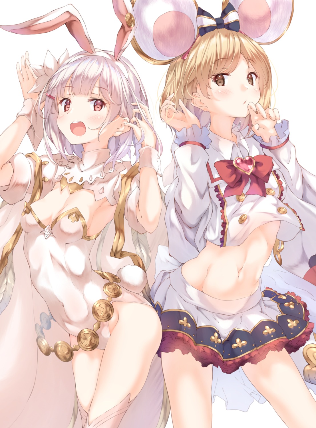 animal_ears bunny_ears bunny_girl djeeta_(granblue_fantasy) granblue_fantasy no_bra shirt_lift skirt_lift tail thighhighs ukiwakisen vikala_(granblue_fantasy)