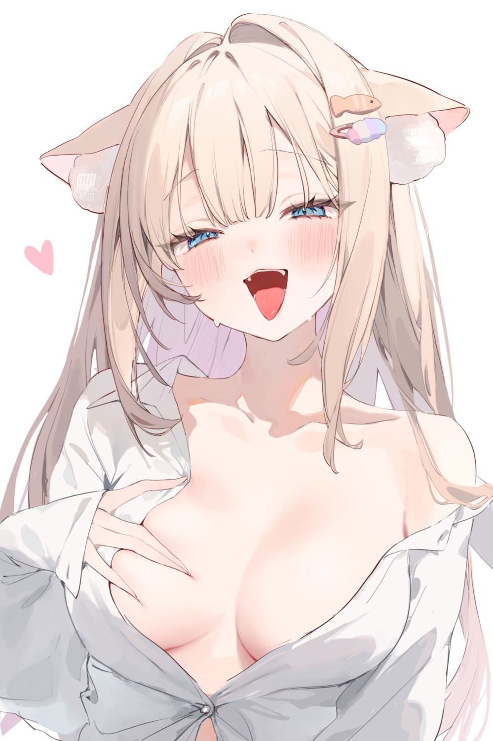 animal_ears breast_grab dress_shirt indie_virtual_youtuber nekomimi no_bra open_shirt tsukimachi_nyamo yuruta