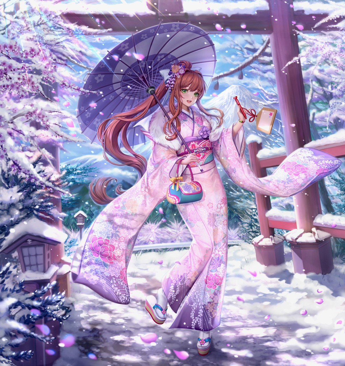 doki_doki_literature_club! kimono monika_(doki_doki_literature_club!) sammi_hisame umbrella