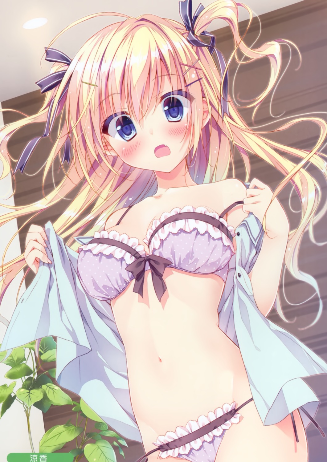 bra cameltoe open_shirt pantsu ryohka string_panties undressing