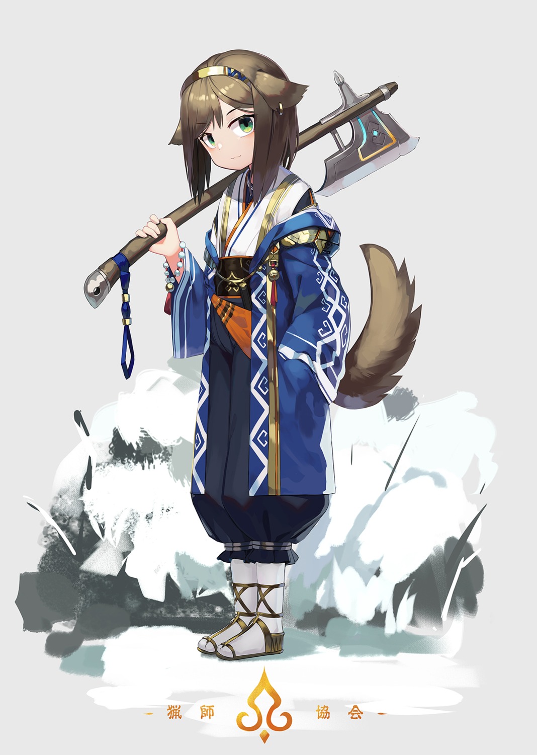 animal_ears japanese_clothes natori_youkai tail weapon