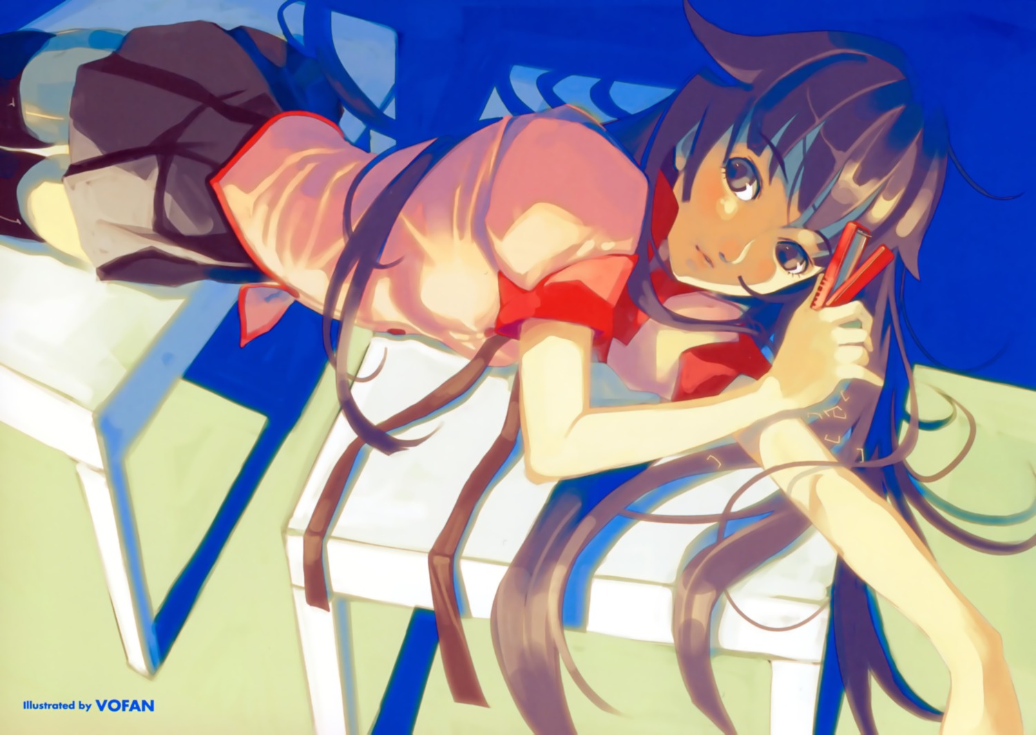 bakemonogatari monogatari_(series) seifuku senjougahara_hitagi vofan