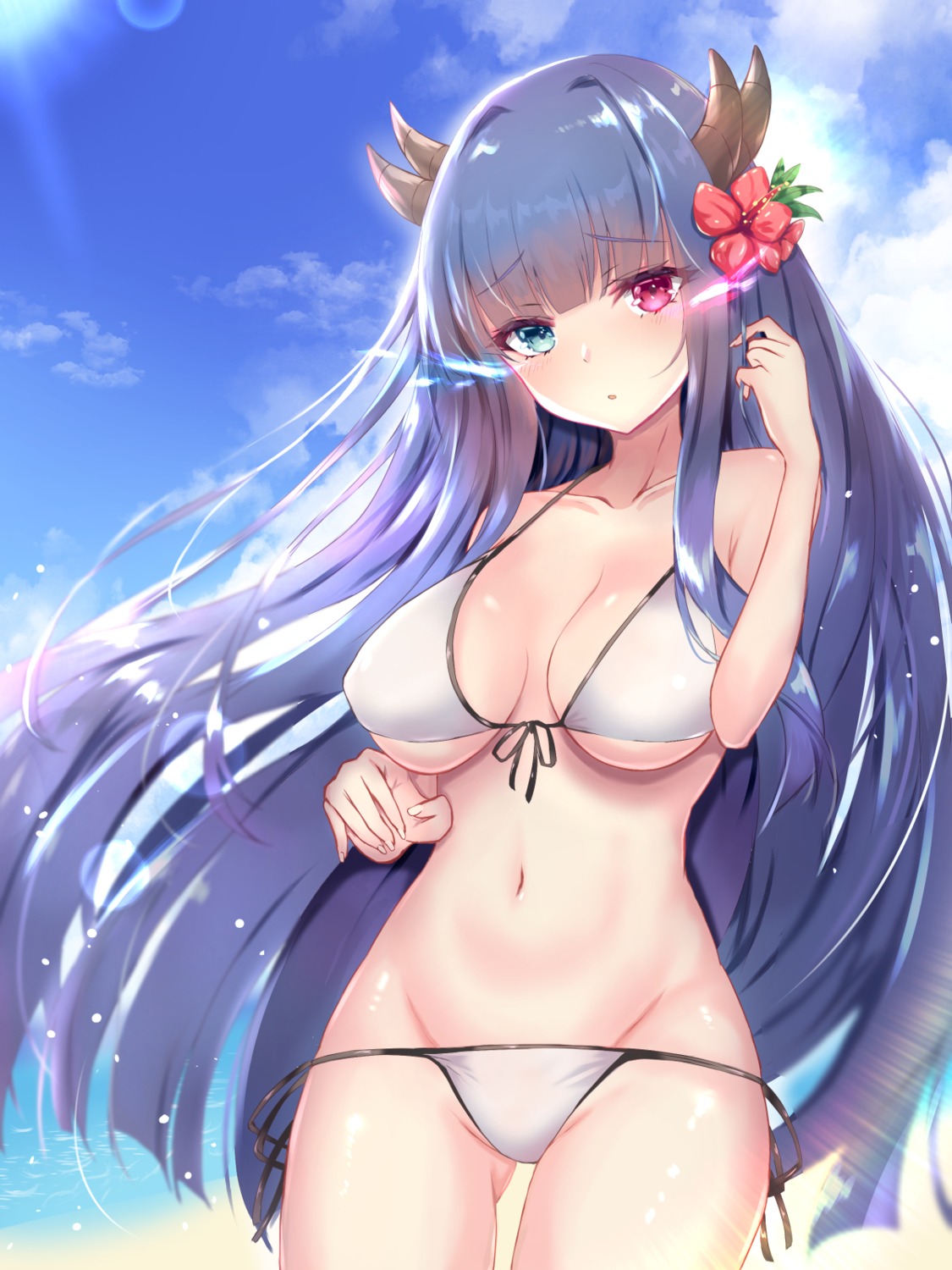 azur_lane bikini habu_rin heterochromia horns ibuki_(azur_lane) swimsuits