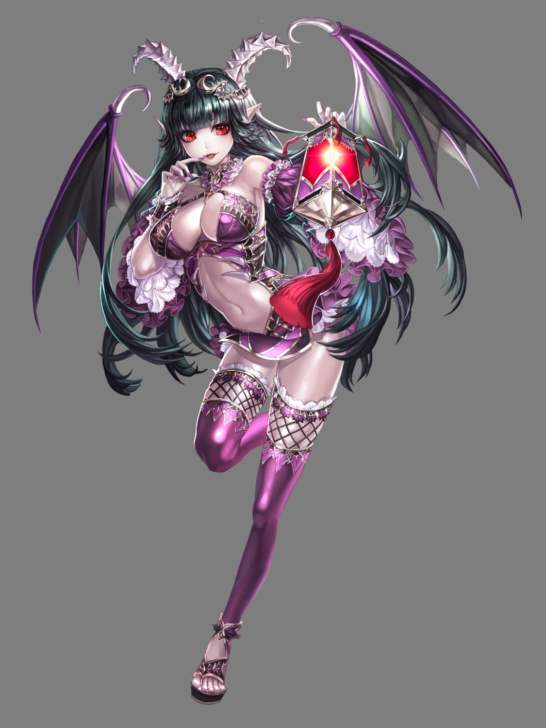 box_(hotpppink) cleavage horns no_bra pointy_ears thighhighs transparent_png wings