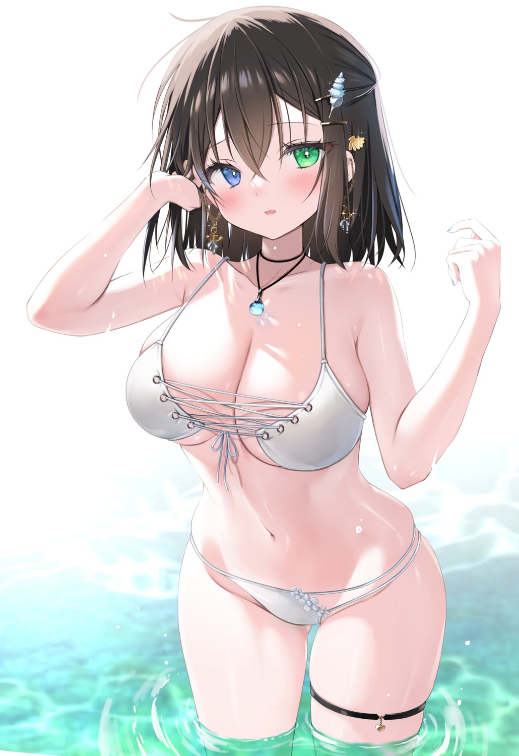 bikini garter heterochromia swimsuits wet yoruhoshi_owl