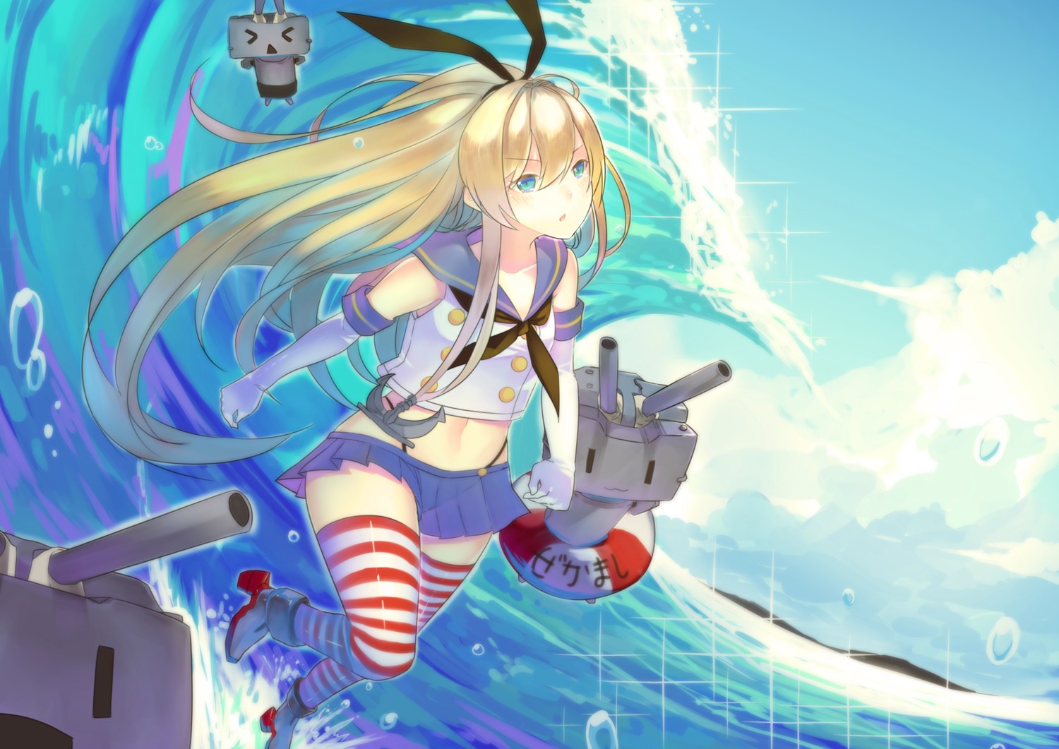 heels jun_project kantai_collection rensouhou-chan seifuku shimakaze_(kancolle) thighhighs thong