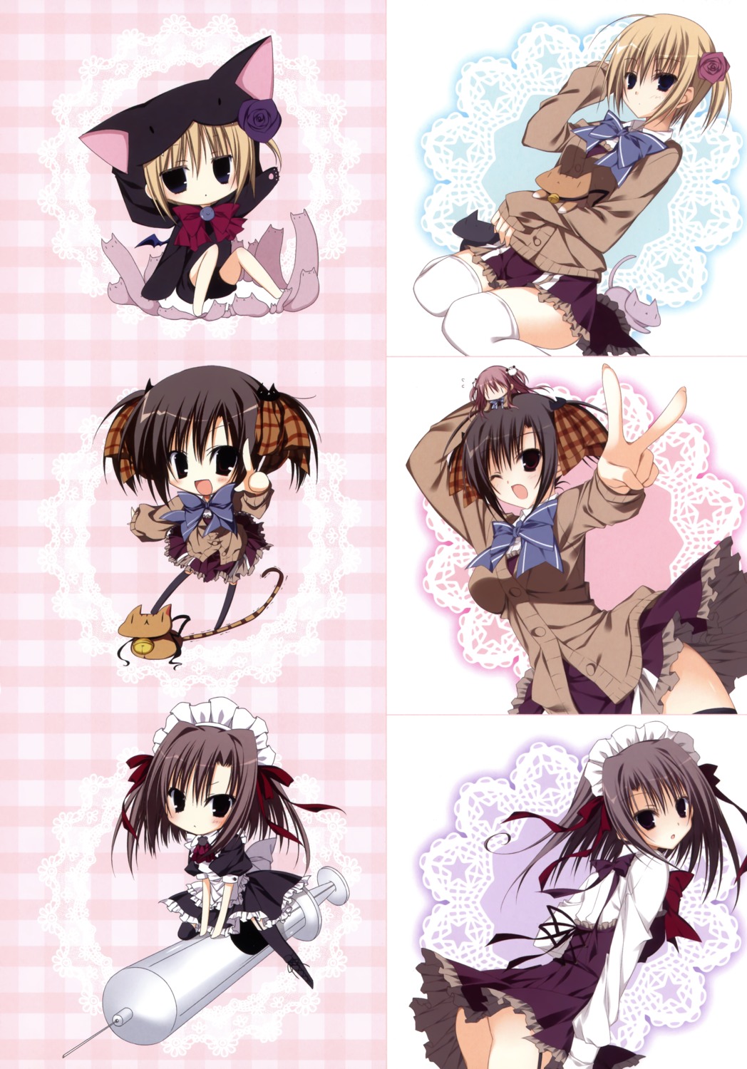 chibi ebiten hiromatsu_rikei inugami_kira maid neko seifuku thighhighs todayama_izumiko todayama_kyouko